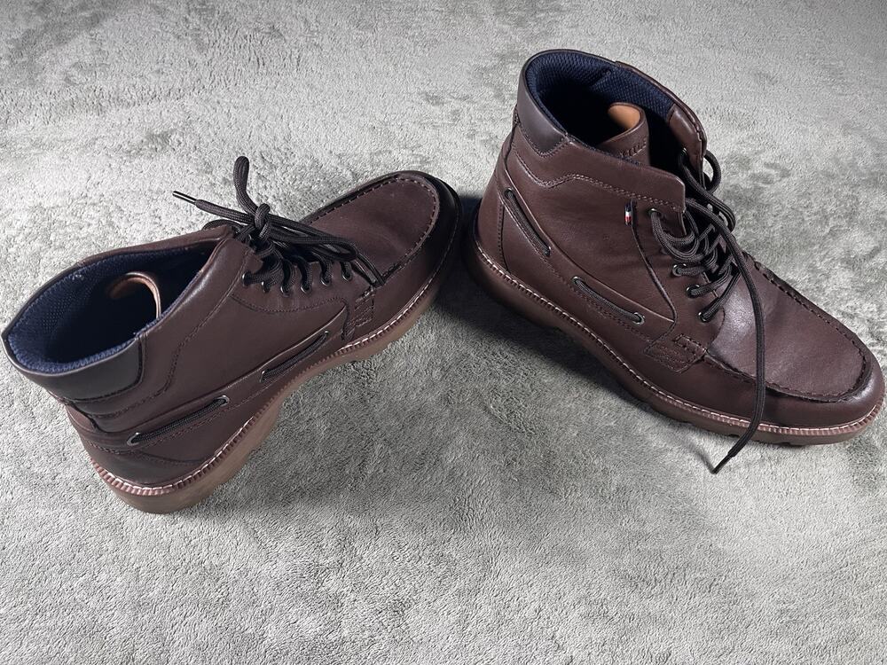 Tommy Hilfiger Men's Brown Leather Chukka Ankle Boots Lace-Up Lug US 9 EU 42